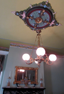 Ceiling medallion with original paint scheme at the Clarke House.
