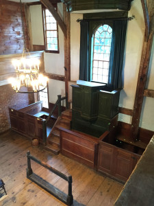The pulpit in Harspswell's First Meeting House, one of Maine's oldest and best preserved