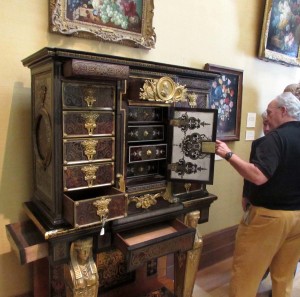 Dean Failey and Chuck Akre consider a Boullework cabinet at the Fitzwilliam Museum, Cambridge