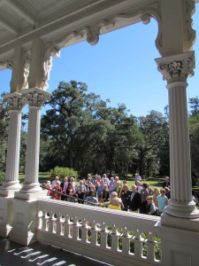 Participants listen to remarks about the history and design of Longwood.