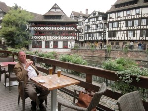 Past President of the Trust, John Hunt, enjoys a moment on the deck of our hotel surrounded by the historic old city of Strasbourg.