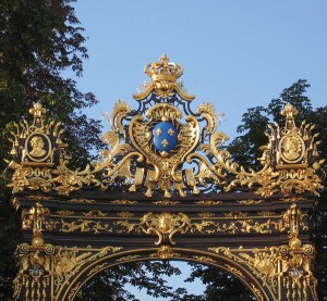 The great gilded ironwork by Jean Lamour at a corner of Place Stanislas in Nancy.
