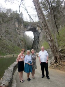 Stopping by Jefferson’s Natural Bridge, considered a natural wonder and visited by a great many European tourists in the 19th century, are Trust members Melissa Froland, New Canaan, CT, Mary Lee Anderson, Denver, CO, Chris Mumm, Washington, DC, and Jim McCaskill, Arlington, VA.