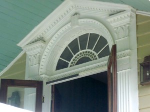The early carved doorway at the Crowther home.