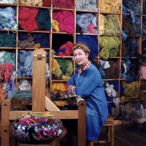 Dorothy Liebes at her loom, ca. 1950