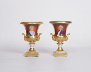 Paris urns with portraits of George and Martha Washington made between 1820 and 1840.