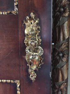 Newhailes: elaborate ormolu door handle and escutcheon in the Great Apartment