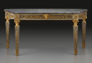 Side table; Bleu turquin marble supplied and carved by Jacques Adan; Gilt bronze by Pierre Gouthière, after a design by François-Joseph Bélanger and Jean-François-Thérèse Chalgrin, 1781; The Frick Collection, New York, photo: Michael Bodycomb. All images copyright of the Frick Collection.