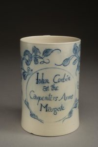 English white salt-glazed stoneware mug with cobalt blue decoration, 1755-1765. Purchased with funds provided by Ray J. and Anne K. Groves. Photos by Penny Leveritt.