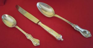 Silver flatware, ca. 1850 with Green family crest. All photos courtesy of the Green-Meldrim House Collection.