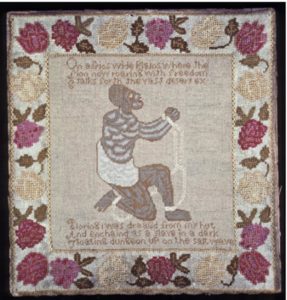 GRUNER: Sampler, c. 1820–1855, wool on linen. Courtesy, Colonial Williamsburg Foundation, 1990–222.