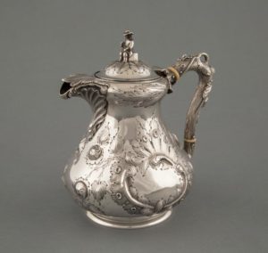 Figure 5. Pitcher; between 1850 and 1854, coin silver, by Vincent Laforme & Brother (Boston) for Hyde & Goodrich (New Orleans); The Historic New Orleans Collection, 2016.0140
