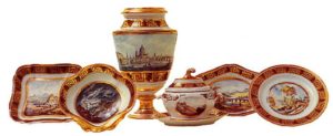 Coalport Scenic dessert service, 1803. Soft-paste porcelain (Courtesy Boscobel House and Gardens; on loan from the Dyckman Farmhouse Museum, New York City Department of Parks and Recreation).