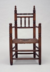 Figure 6. “Carver” Chair, possibly Eastern Massachusetts; 1660–90. Maple, ash, and rush. The Wallace Nutting Collection. Courtesy of the Wadsworth Atheneum Museum of Art, Gift of J. Pierpont Morgan Jr.