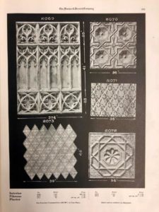 Figure 4. Nos. 2073 and 2071 mimic the exterior façade patterns found in the Court of Myrtles in the Alhambra, Granada, Spain. Fischer & Jirouch, Catalog of Interior and Exterior Decorative Ornament, c. 1931. Cleveland, Ohio. Courtesy of Rare Book and Periodical Collection, Winterthur Library.