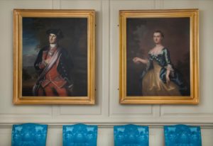 Fig. 4. Portraits of George and Martha Washington hang together as pendants. Peter Miller of Berryville, Virginia made all of the frames in the room.