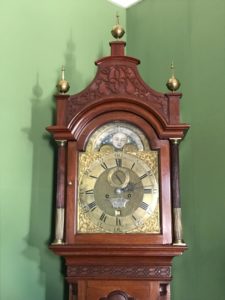 MCGLYN: Detail of a tall case clock, John Shaw, Archibald Chisholm, and William Faris, 1772–1776, Annapolis, MD. Courtesy Historic Annapolis.