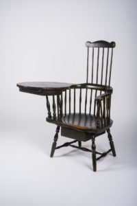Fig. 4. High-back Windsor Armchair with Writing Arm, attributed to Ebenezer Tracy, Sr., late 18th century, wood and green paint.