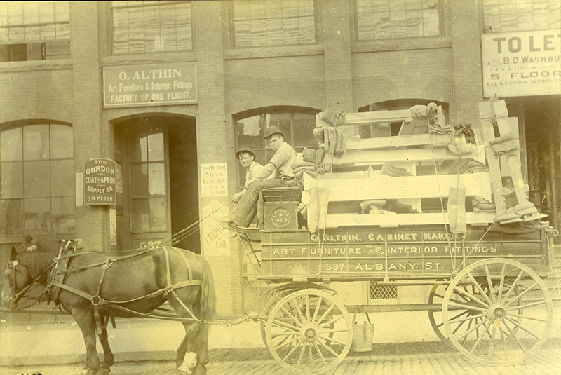 Olaf Althin storefront and wagon, Boston, Massachusetts, ca. 1906. Courtesy, the Winterthur Library: Joseph Downs Collection of Manuscripts and Printed Ephemera.