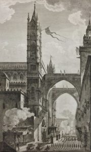View of the Main Doorway of the Cathedral Church of Palermo, drawn by Desprez, engraved by Quauvilliers.