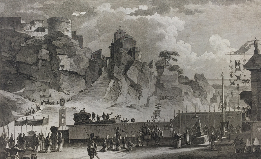 View of the Rocks which surround the ancient city of Agrigento, drawn by Duplessis Bertaux, engraved by Guttemberg.