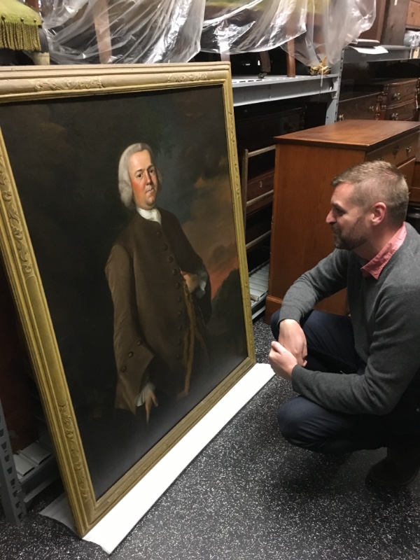 Viewing a Wentworth family portrait with period frame (1974.031) at the New Hampshire Historical Society, Concord, NH