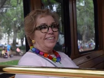 ML Coolidge enjoying a trolley ride through Savannah