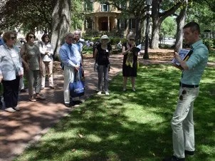 Participants enjoy a walking tour of Savannah's historic district