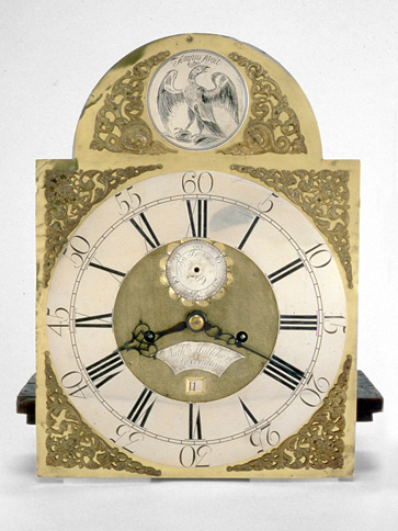 Figure 2. Nathaniel Mulliken, Clock Movement and Dial, 1769, Lexington, MA. Gift of the Decorative Arts Fund with assistance of Malcom Mahan (1975). Courtesy of the Concord Museum. F2512.