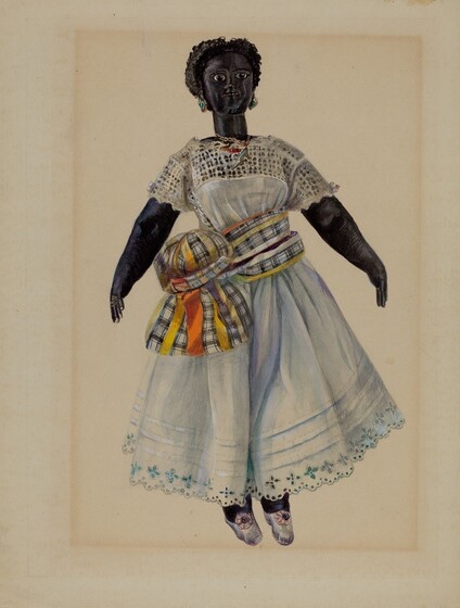 Mina Lowry, Doll, c. 1936. Watercolor, graphite, and gouache on paperboard. Anonymous Craftsman (object maker), The New-York Historical Society (object owner). Index of American Design, 1943.8.11221. Courtesy of the National Gallery of Art.