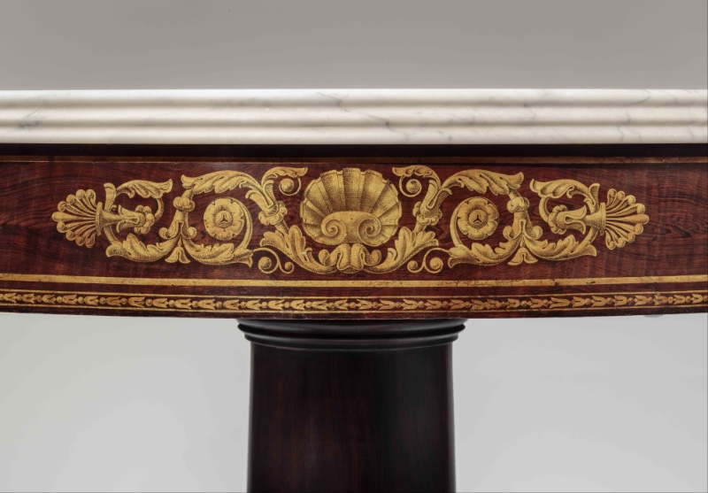 Detail of Duncan Phyfe center table. Photo courtesy of Carswell Rush Berlin, Inc. NYC. 