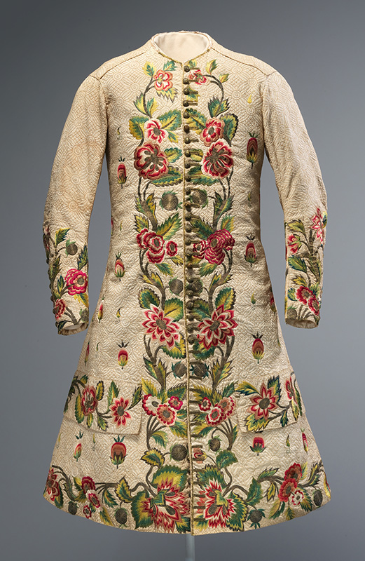 Waistcoat, early 18th century, British. Linen, silk, metallic thread. The Metropolitan Museum of Art, New York. Rogers Fund, 1945. (45.49).