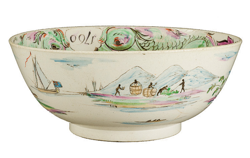 Figure 1. Punch bowl, 1760, Staffordshire (probably), England. Ceramic: white salt-glazed stoneware with overglaze polychrome enamels. All images courtesy of Historic Deerfield unless otherwise noted. HD 67.189.