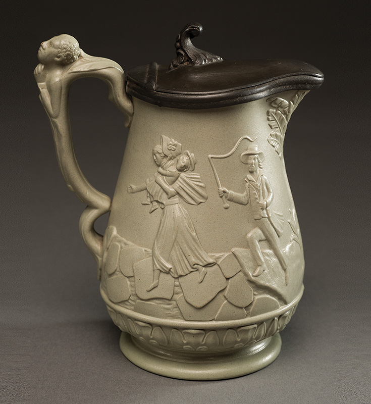 Figure 4. Ridgway & Abington, jug, c. 1855, England. Green-colored, unglazed stoneware, pewter. Museum Collections Fund, HD 2019.58.
