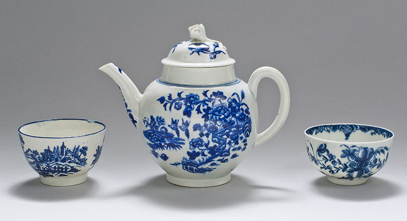 Figure 11. Worcester Porcelain Manufactory, Teapot and cup, 1775-1785, Worcester, England. Teapot, Museum Purchase. Cups, Gift of the Joan Pearson Watkins Trust. Photo by Ralph Morang.