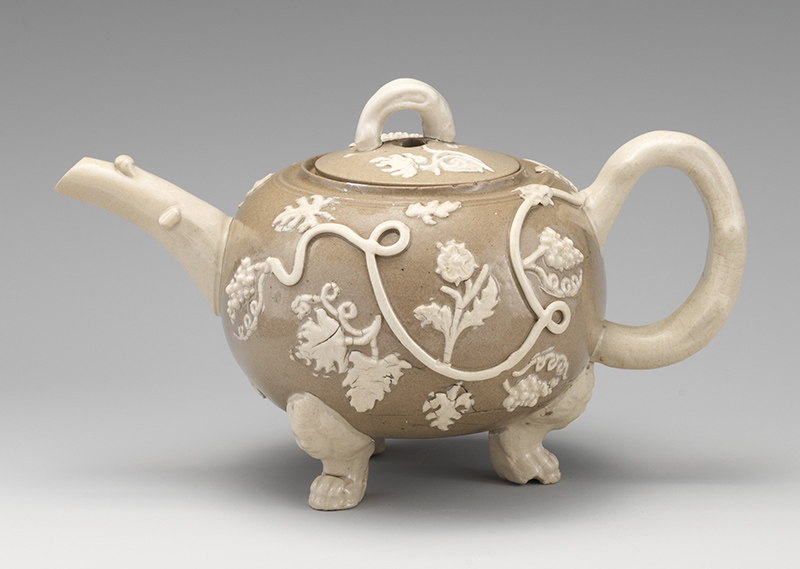 British, Staffordshire. Teapot, ca. 1740. Salt-glazed stoneware. 3 5/8 × 6 × 3 1/2 in. The Metropolitan Museum of Art, New York, Robert A. Ellison Jr. Collection, Gift of Robert A. Ellison Jr., 2014 (2014.712.16a, b)