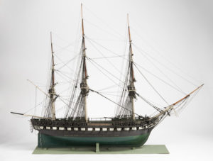 Model of united states frigate constitution, c. 1812. Wood. United States. 59 x 76 x 29 inches (149.86 x 193.04 x 73.66 cm). Peabody Essex Museum, Gift of Commander Isaac Hull, 1813. M47. Photography by Walter Silver.