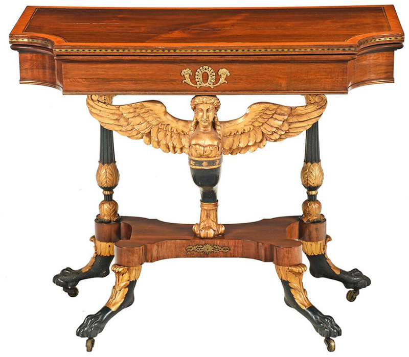 Attributed To Duncan Phyfe Fine Classical Gilt Vert Antique And Rosewood Caryatid Table 1815 10 29
