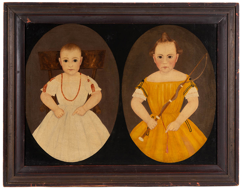 John James Trumbull Arnold (1812-1865). Folk art oil on canvas double portrait of the Parsons children of Piedmont, VA (now WV). Collection of Dan Wagoner, Romney, WV.