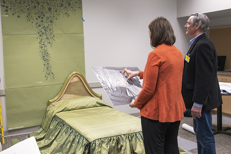 In January 2020, Cincinnati Art Museum curator Amy Dehan and consultant R. Mark Adams work on the exhibition, “Unlocking an Art Deco Bedroom by Joseph Urban.”