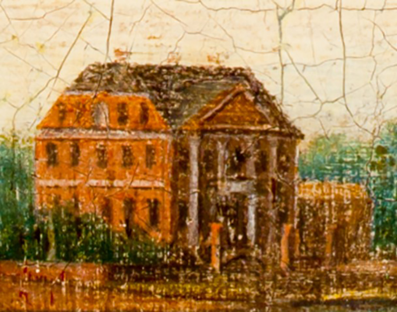 Figure 1. The Pinckney Mansion in a detail of A View of Charles Town, Thomas Leitch, c. 1776. MESDA Collection, acc. 848.3.