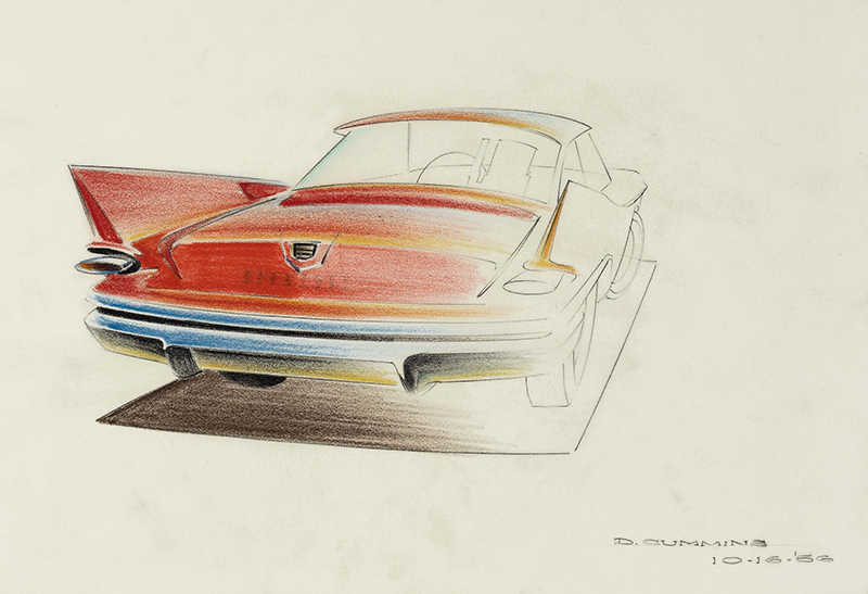 Figure 2. Dave Cummins, “1960 Chrysler,” 1956; prismacolor on vellum. Collection of Brett Snyder.