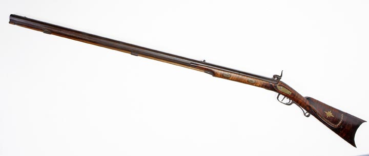 Figure 8. Milton Warren, Rifle, 1890-1925, Washington County, VA. Long rifle, half-stock, percussion, brass star inlay on cheek rest. WA-3065-08.