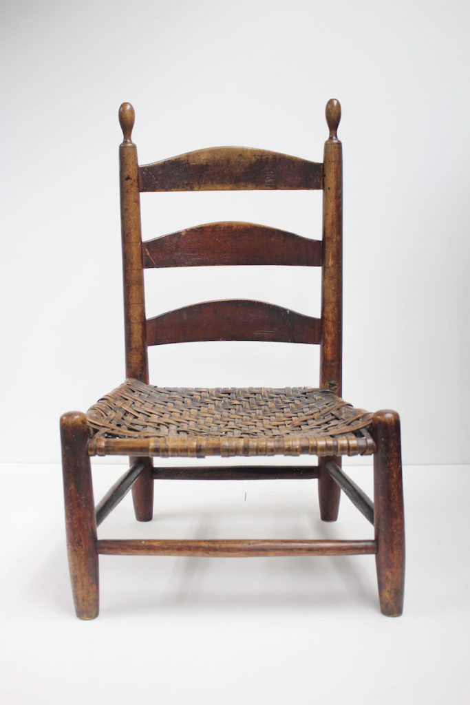 Pleasant Hill Shaker community, Child’s Chair, about 1840. Maple, other hardwoods, oak splint seat. The Speed Art Museum, gift of Mrs. Harry S. Frazier Jr., 2020.