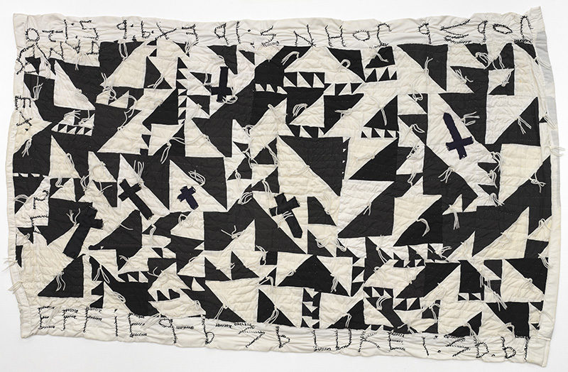 Rosie Lee Tompkins. Untitled (half-squares with ties), 1999. Quilted by Irene Bankhead. Eli Leon Bequest, BAMPFA.