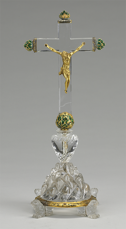 Unknown maker, Crucifix, 17th century, Portugal, Sri Lanka. Rock crystal, gold, and enamel. Baltimore Museum of Art, Gift of Melvin Gutman, 1963.20.