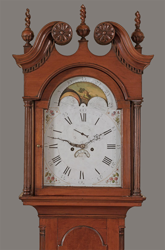 Attributed to Daniel Spencer, Kentucky tall case clock (detail), c. 1792, Lexington, KY.