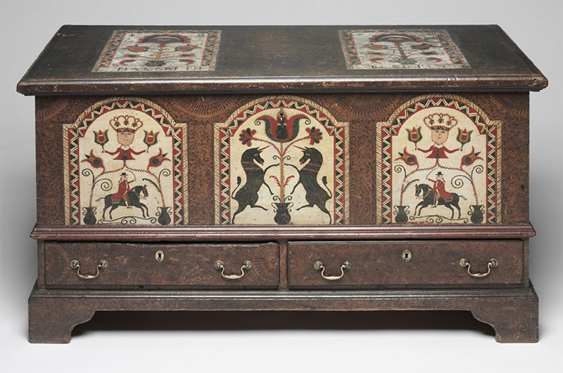 Artist/maker unknown, "Chest over Drawers," 1803, Berks County, PA. Tulip poplar, white pine, painted decoration; brass, iron. Image courtesy of Philadelphia Museum of Art, 2021.