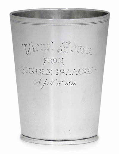 Myer Myers, silver beaker, 1770–1790. Height: 4 in. Private Collection. Photo © Christie’s Images / Bridgeman Images.