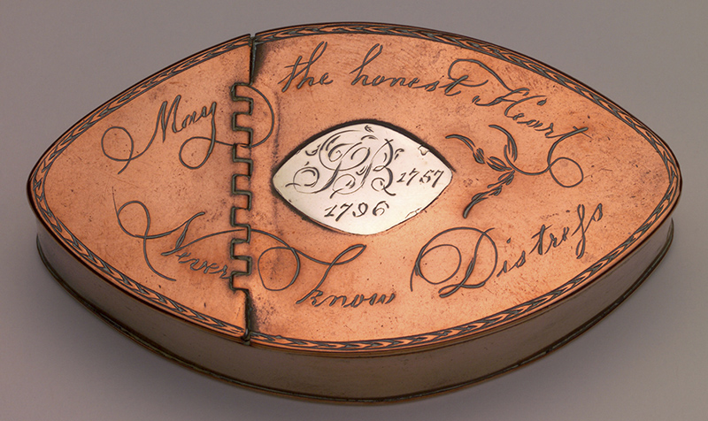 MACDONALD: Tobacco box, 1757, England. Copper, silver, tinned sheet iron. Winterthur, Gift of Thomas A. Gray in honor of Frank L. Horton, 2004.0012.